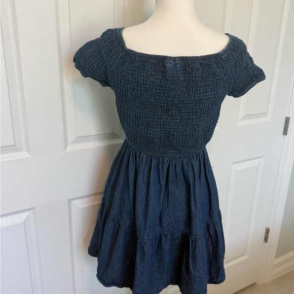 Vintage Smocked Denim Short Sleeve Mini Dress - Blue - Picture 4 of 8